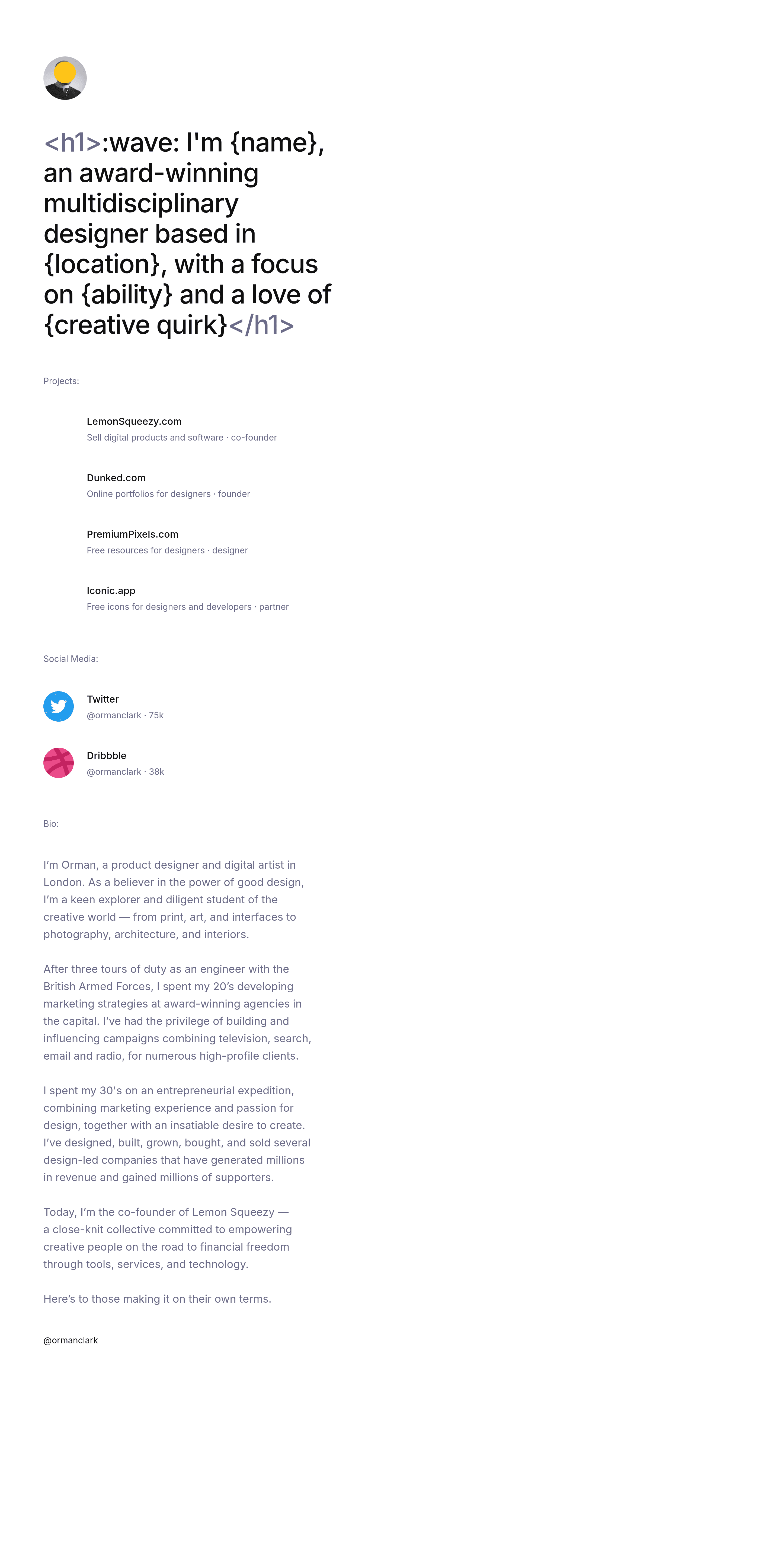 Ormanclark landing page screenshot
