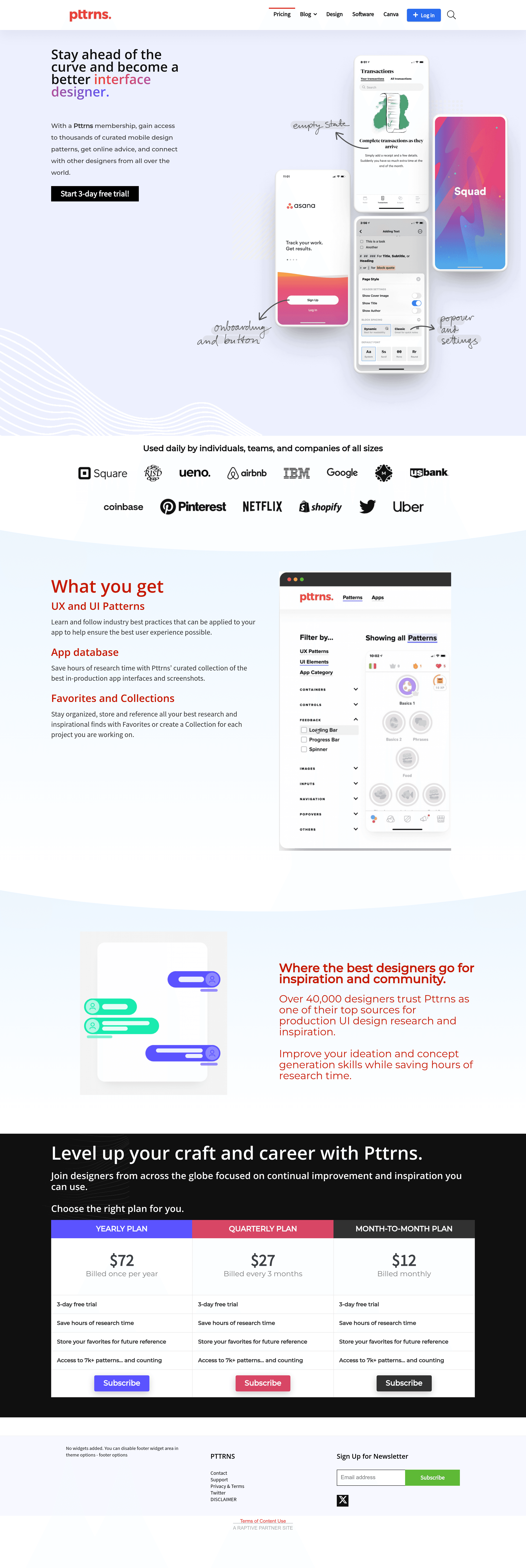 Pttrns landing page screenshot